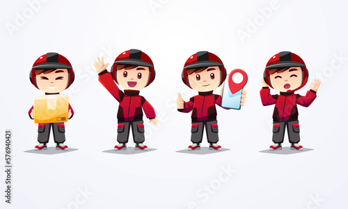delivery man mascot collection red black jacket with helmet