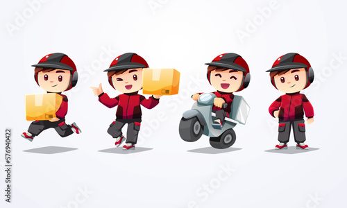 delivery man mascot collection red black jacket with helmet