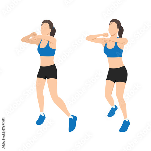 Female athlete training with a small punching bag in a boxing gym. Female boxer working out in a fitness gym. Flat vector illustration