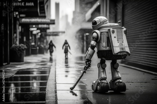 cleaning robot is cleaning the street on the street generative ai