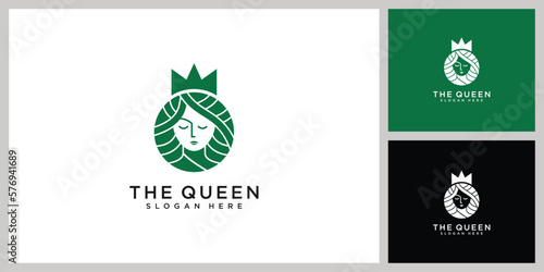 queen logo vector design.beauty woman face logo