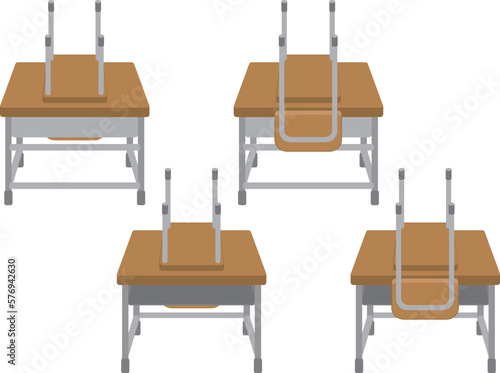 椅子が上におかれている状態の学校机　主線なし