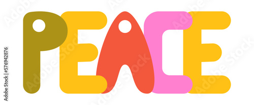 Peace lettering. Retro groovy inscription. Motivational phrase. Retro 70s, cute funky hippie stickers. 
