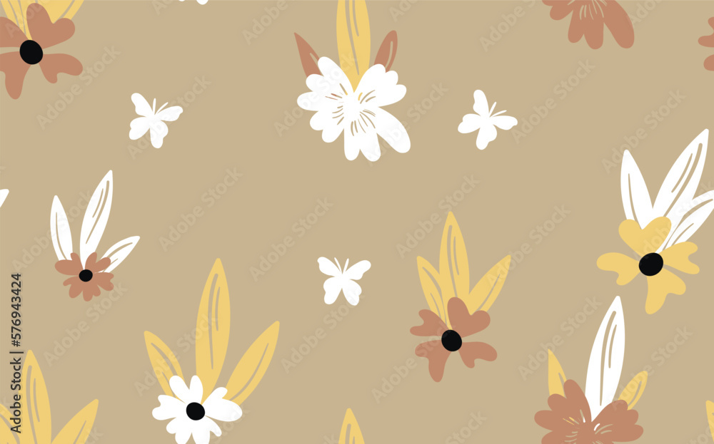 Seamless floral pattern based on traditional folk art ornaments. Colorful flowers on color background. Scandinavian style. Sweden nordic style. Vector illustration. Simple minimalistic pattern Seamless floral pattern based on traditional folk art ornaments. Colorful flowers on color background. Scandinavian style. Sweden nordic style. Vector illustration. Simple minimalistic pattern