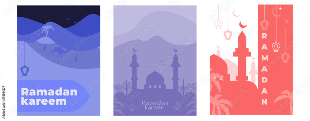 Collection of modern minimal professional minimalist style ramadhan Ramadan mubarak greeting card poster instagram facebook story post background status