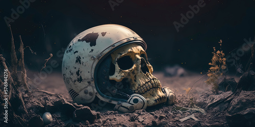 astronaut skull in space AI-Generated