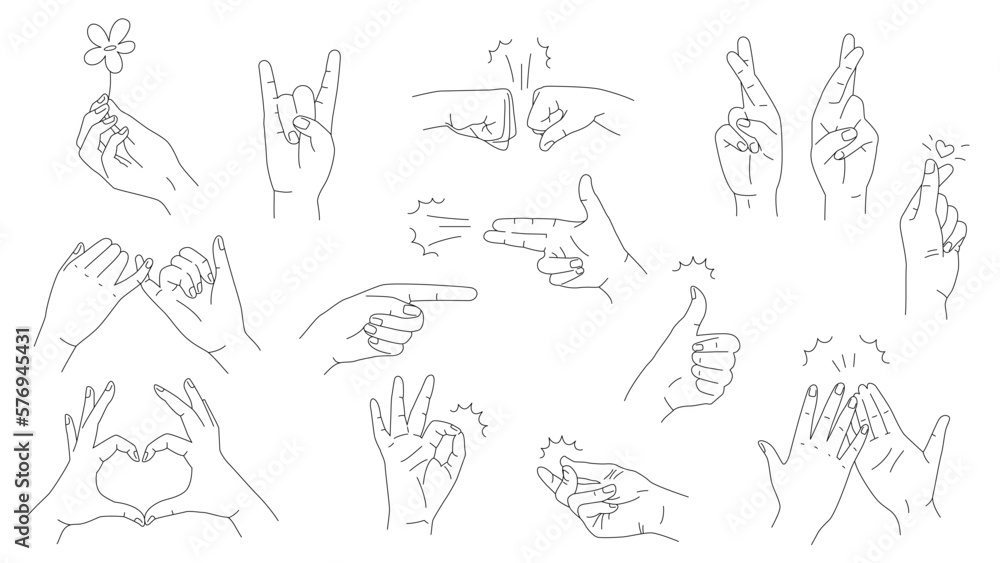 Hand Gestures Linear Vector Set