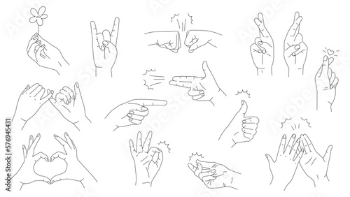 Hand Gestures Linear Vector Set