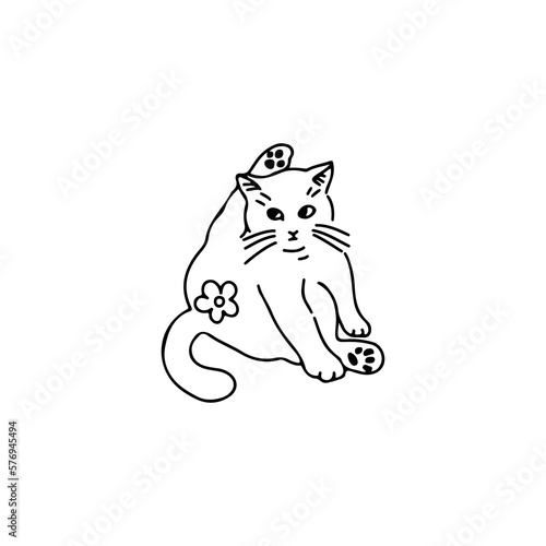 cute doodle cat illustration vector