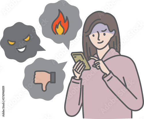 SNSで悪口や中傷を投稿をする女性