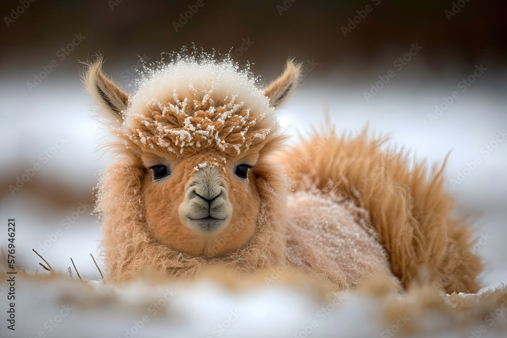 Baby alpacas, or cria, are especially cute in the winter because of their soft fur and cheerful expressions. Camelid from South America. Generative AI Baby alpacas, or cria, are especially cute in the winter because of their soft fur and cheerful expressions. Camelid from South America. Generative AI