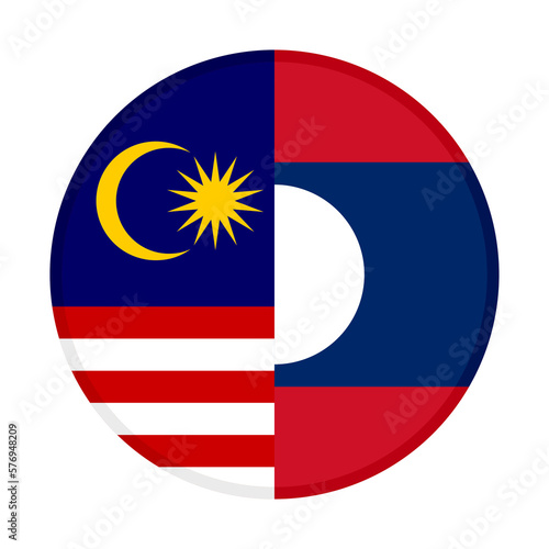round icon of malaysia and laos flags. vector illustration isolated on white background