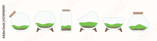 A set of different containers for growing plants. Aquariums and terrariums for plants. Vector illustration.