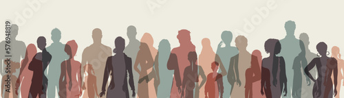 People diversity group silhouette.Women men teenager children boys girls old senior.Crowd of people diverse culture.Racial equality - inclusive - inclusion.Multicultural society.Mixed race