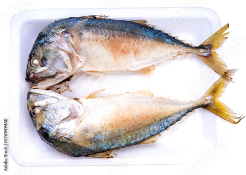 Steamed mackerel on white background PNG File.
