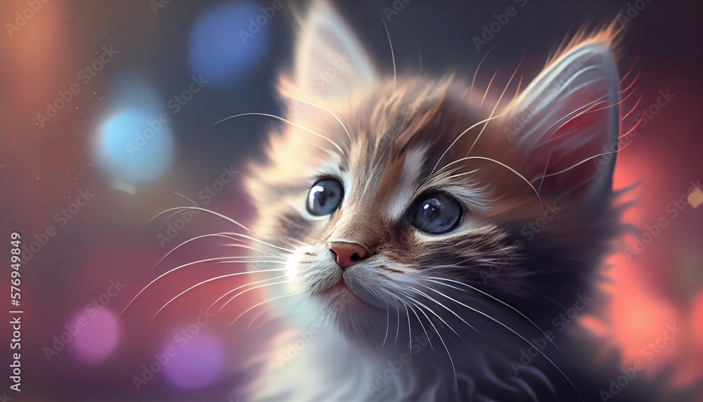 The image features a close-up of a sweet and adorable kitten face, with its big eyes and tiny nose taking center stage. The background is blurred with bokeh, creating a soft and dreamy effect. The image features a close-up of a sweet and adorable kitten face, with its big eyes and tiny nose taking center stage. The background is blurred with bokeh, creating a soft and dreamy effect.