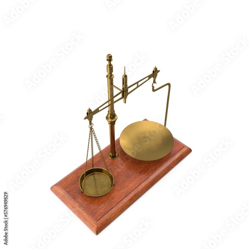 Gold brass Antique balance Scale isolated on white background. 3d render illustration