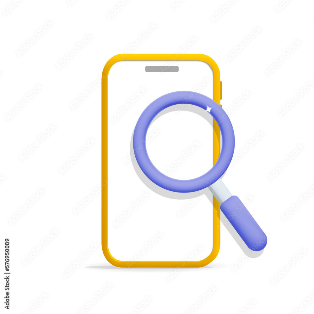 3d vector yellow smartphone with white empty screen and magnifying glass search information symbol design mockup element 3d vector yellow smartphone with white empty screen and magnifying glass search information symbol design mockup element
