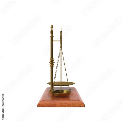 Gold brass Antique balance Scale isolated on white background. 3d render illustration