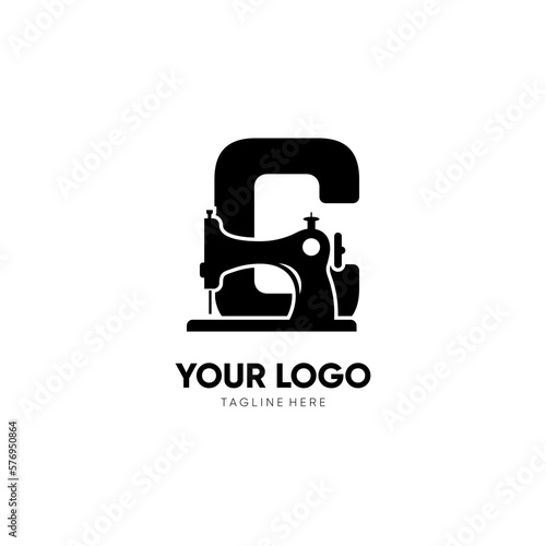 Letter C Sewing Machine Logo Design Vector Icon Graphic Emblem Illustration Background Template