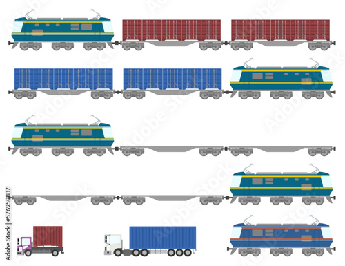 貨物列車　コンテナ　コンテナトラック　セット