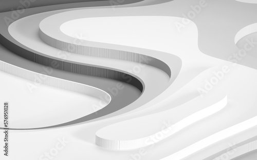 Colorful white and gray abstract background with round shape, layer pattern. 3D Render illustration.