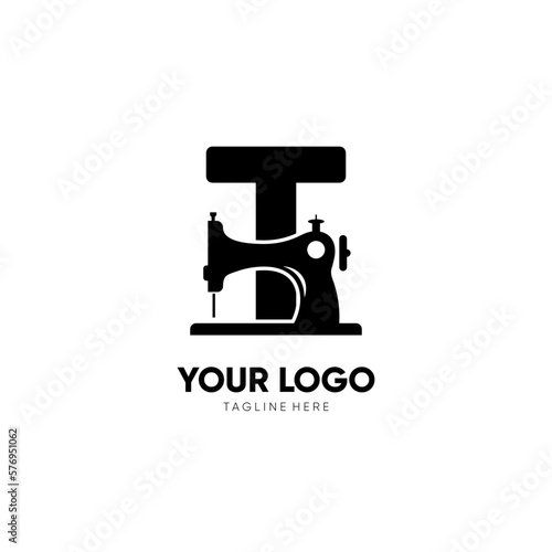 Letter T Sewing Machine Logo Design Vector Icon Graphic Emblem Illustration Background Template