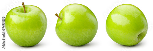 Green apple isolated. Apples on white background. Green apple collection. Set with clipping path. Full depth of field.