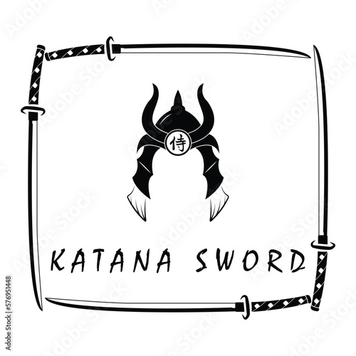 Katana sword logo, vintage vector illustration,  design modern japanese sword of katana logo concept