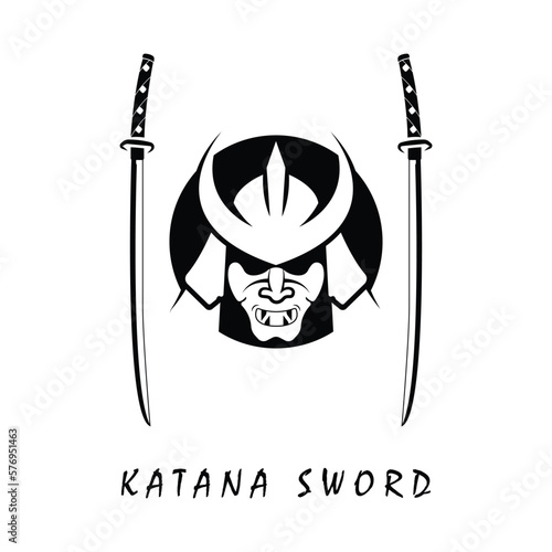 Katana sword logo, vintage vector illustration,  design modern japanese sword of katana logo concept