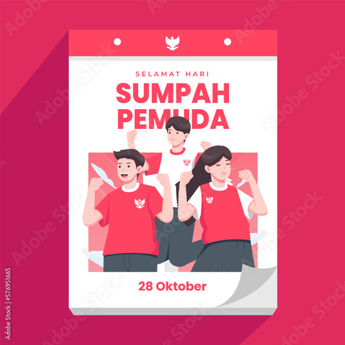 Hari sumpah pemuda means happy indonesian youth pledge day concept illustration