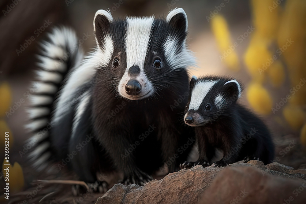 Skunk with a baby. Generative AI. Skunk with a baby. Generative AI.