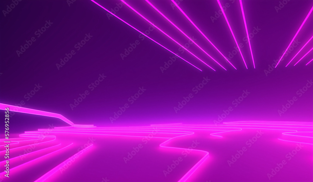 generated with generative ai, abstract panoramic neon background. Bright purple violet pink lines glowing in ultraviolet light generated with generative ai, abstract panoramic neon background. Bright purple violet pink lines glowing in ultraviolet light