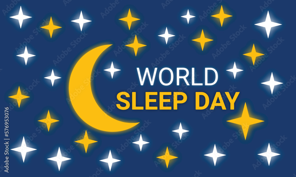 World Sleep Day concept with stars and crescent moon on blue background. World Sleep day is observed every year in March, intended to be a celebration of sleep. Vector illustration World Sleep Day concept with stars and crescent moon on blue background. World Sleep day is observed every year in March, intended to be a celebration of sleep. Vector illustration