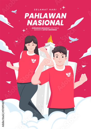 Hari pahlawan nasional means happy indonesian national heroes day