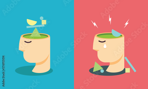 Abstract Heads with Balance on top of their heads. Isolated Vector Illustration.