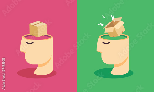 Abstract head with box on top of the head. Isolated Vector Illustration.