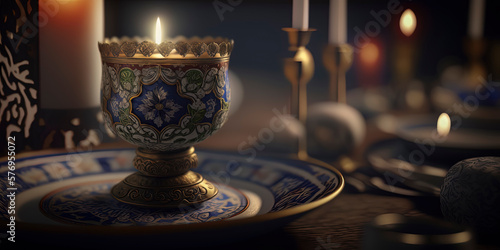 Hanukkah Jewish holiday background with traditional (Judaism) burning candles