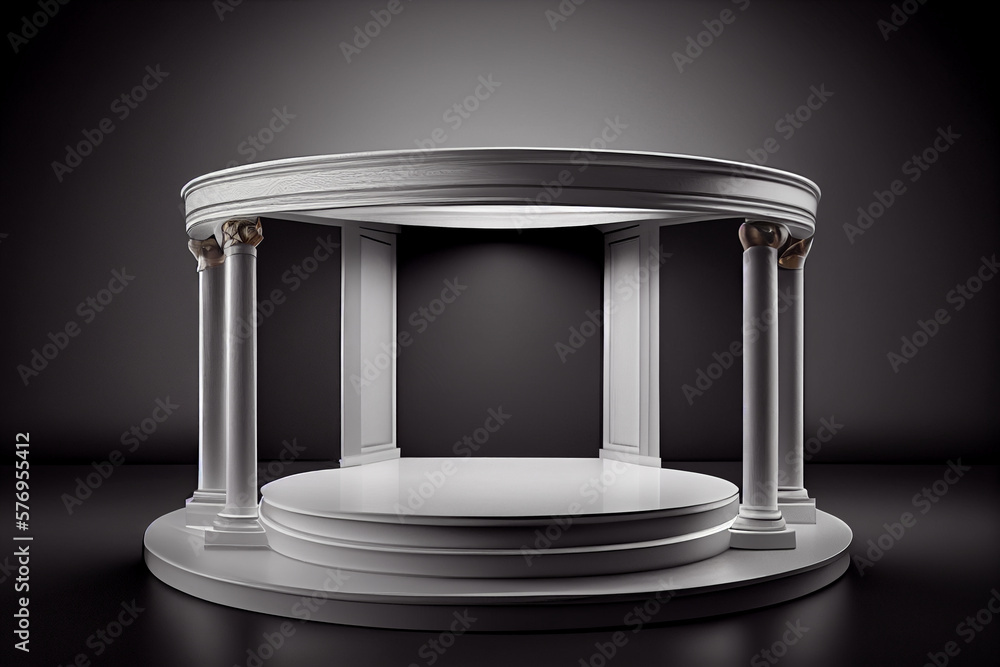 Empty bright tone table top product display showcase stage background. Generative Ai