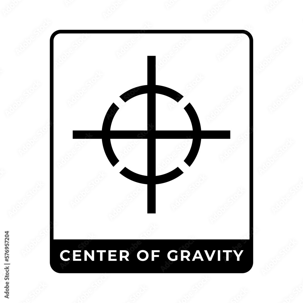 Center of Gtavity symbol, Center of mass and center mark for international cargo packaging