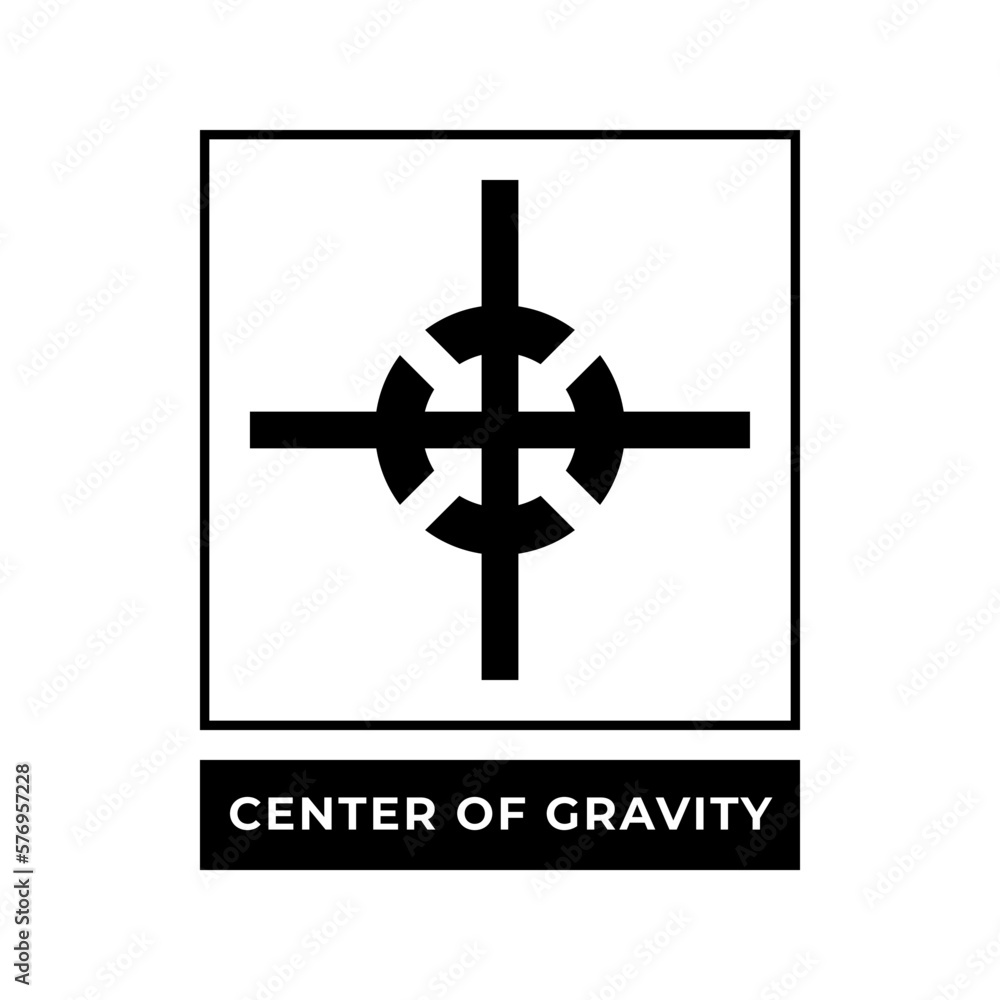 Center of Gtavity symbol, Center of mass and center mark for international cargo packaging