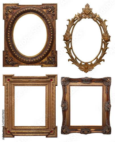 set of wooden clasic vintage picture frame, isolated with clipping path