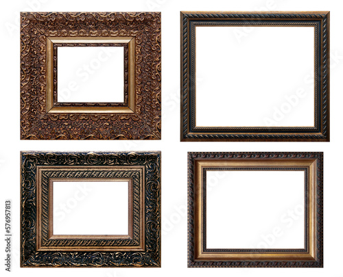 set of wooden vintage picture frame, isolated with clipping path
