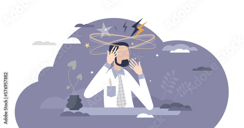 Stress overload with headache pressure and mental tension tiny person concept, transparent background. Feeling anxiety and emotional frustration illustration.