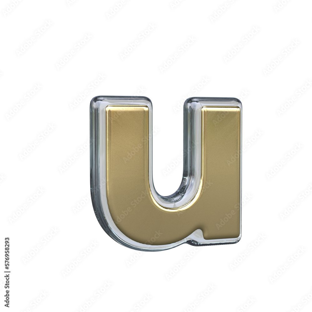 Letter u 3D rendering wih Gold and Glass materials Letter u 3D rendering wih Gold and Glass materials