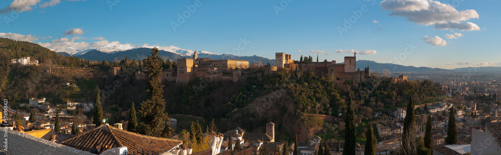 panoramic view of the Alhambra in Granada, Spain