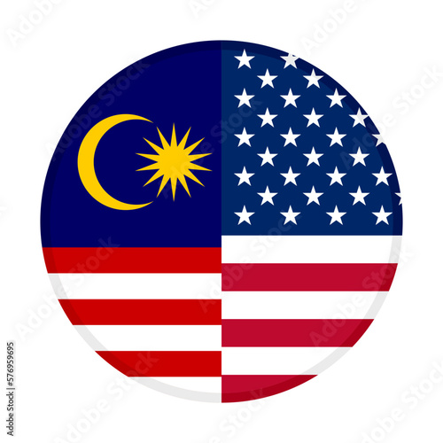 round icon of malaysia and united states flags. vector illustration isolated on white background