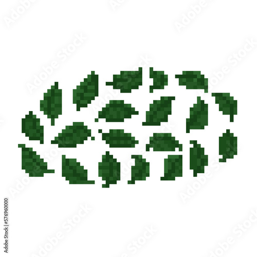Set of pixel green leaves. © Patinya_P_Ang