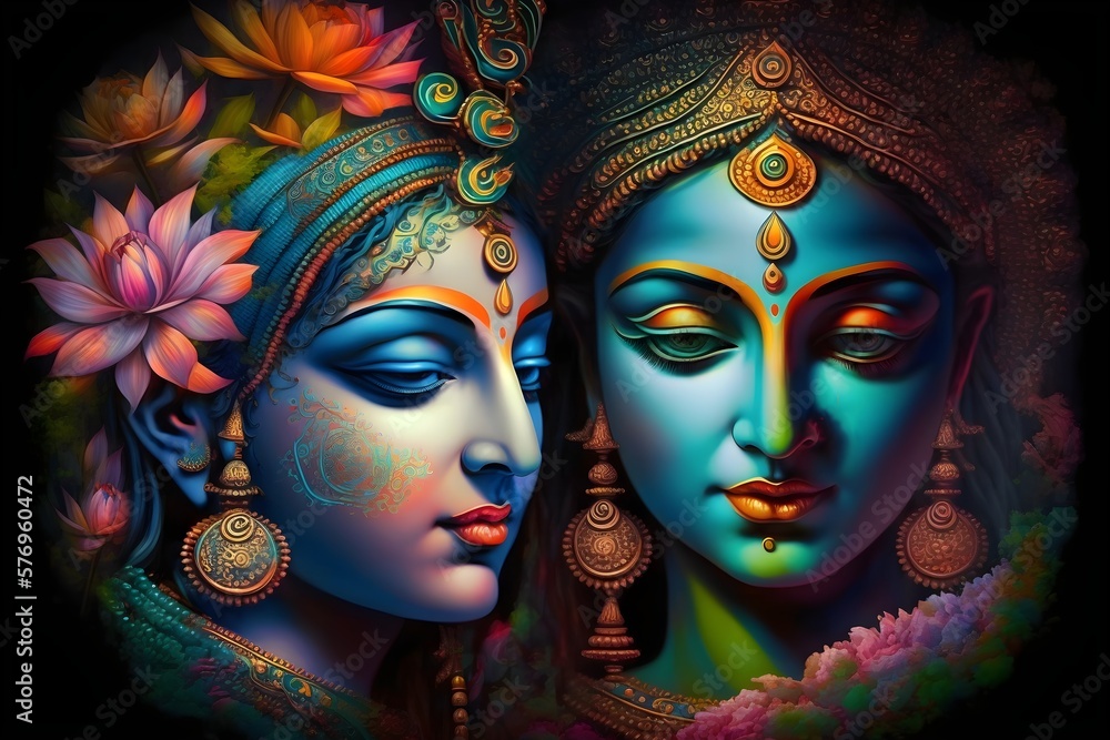 Colorful Art of Hindu God Radha And krishna. (Symbol of Devine Love ...