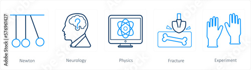 A set of 5 science icons as newton, neurology, physics